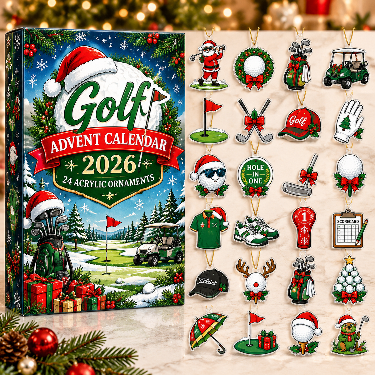 Golf Christmas  HG Advent Calendar 2026 Acrylic Ornament Countdown Blind Box Holiday Gift