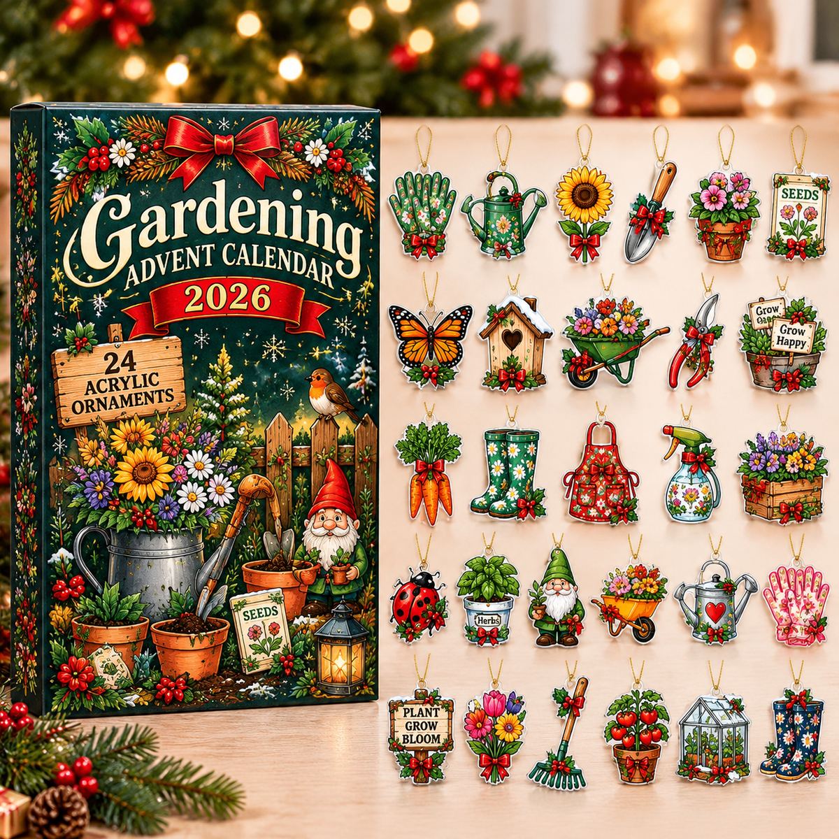 Gardening Christmas  HG Advent Calendar 2026 Acrylic Ornament Countdown Blind Box Holiday Gift