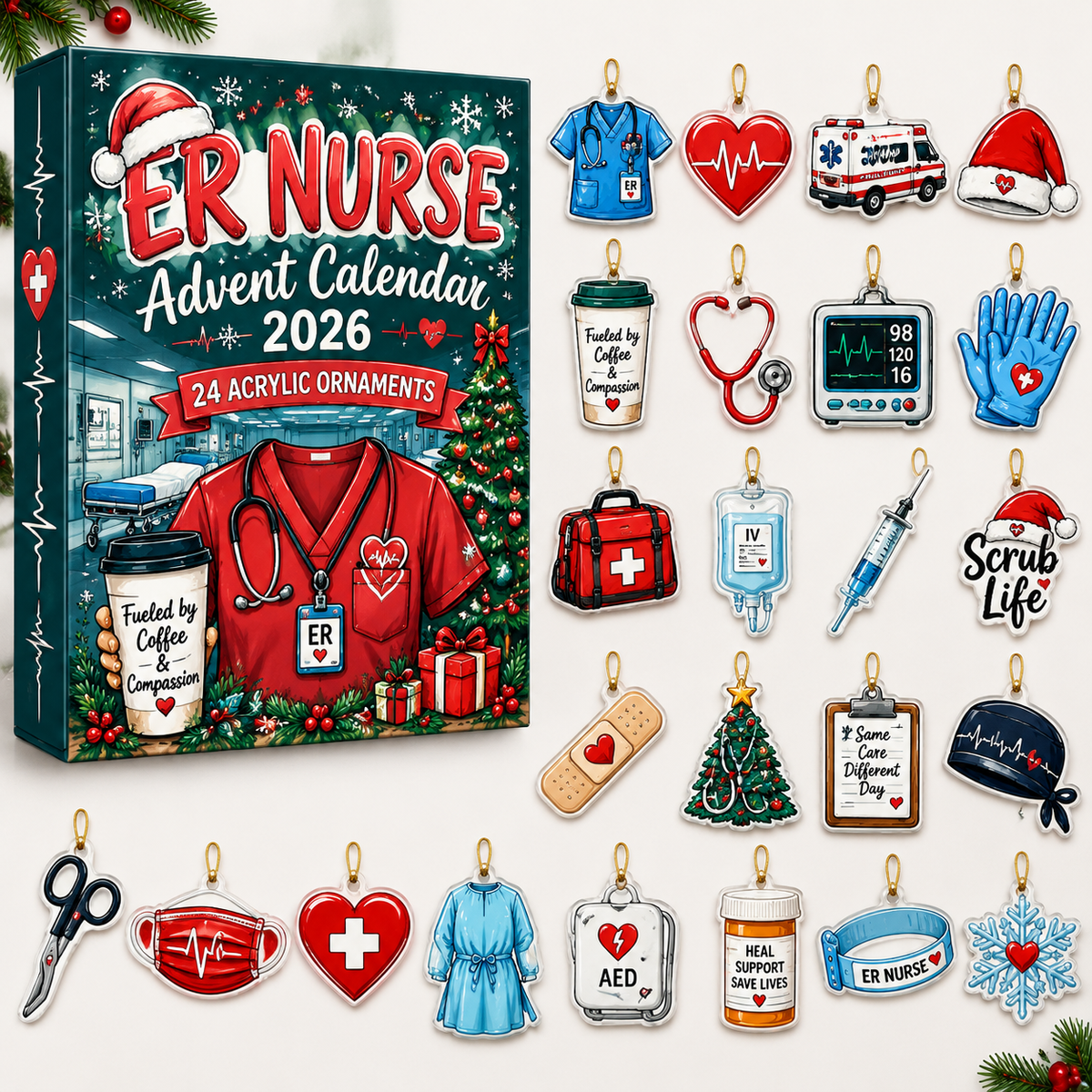 Er Nurse Advent Calendar HG , Acrylic Ornament Countdown Blind Box Holiday Gift