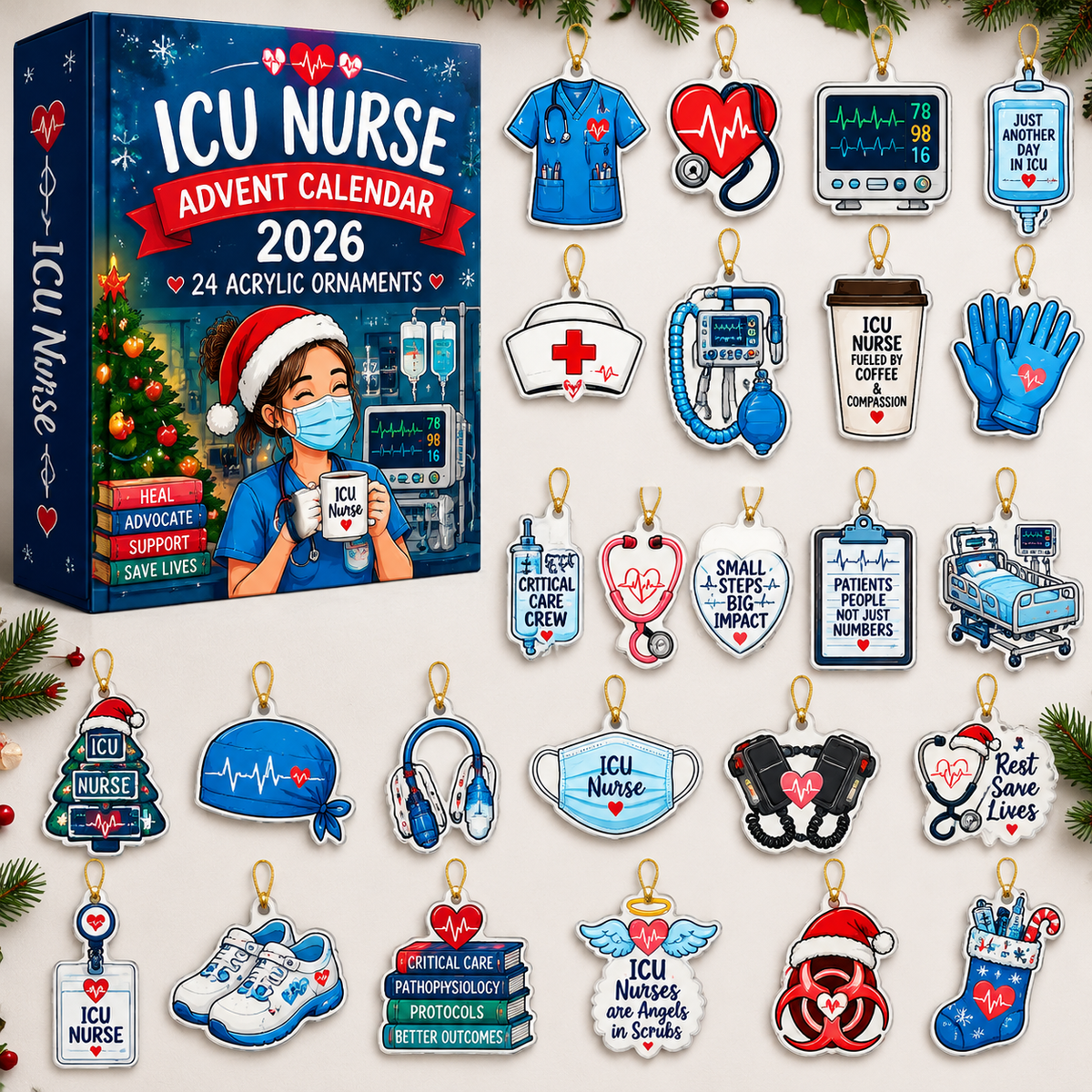 Icu Nurse Advent Calendar HG , Acrylic Ornament Countdown Blind Box Holiday Gift