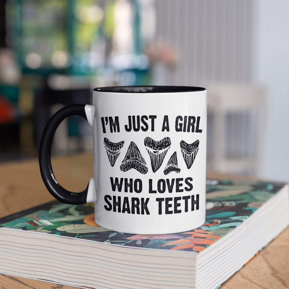 Girl Who Loves Shark Teeth Mug, Shark Tooth Collector Coffee Mugs, Tumbler, Travel Mug, Beer Can Holder Cooler, Water Bottle LTN
