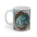 3D Image Sharks In the Ocean Coffee Mug, 3D White Shark Crack Hole 11oz/15oz Coffee Mug, 3D Mug LTN