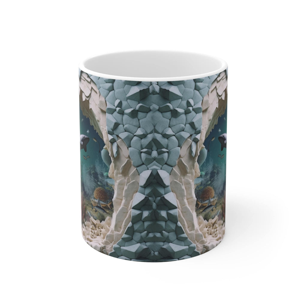 3D Image Sharks In the Ocean Coffee Mug, 3D White Shark Crack Hole 11oz/15oz Coffee Mug, 3D Mug LTN
