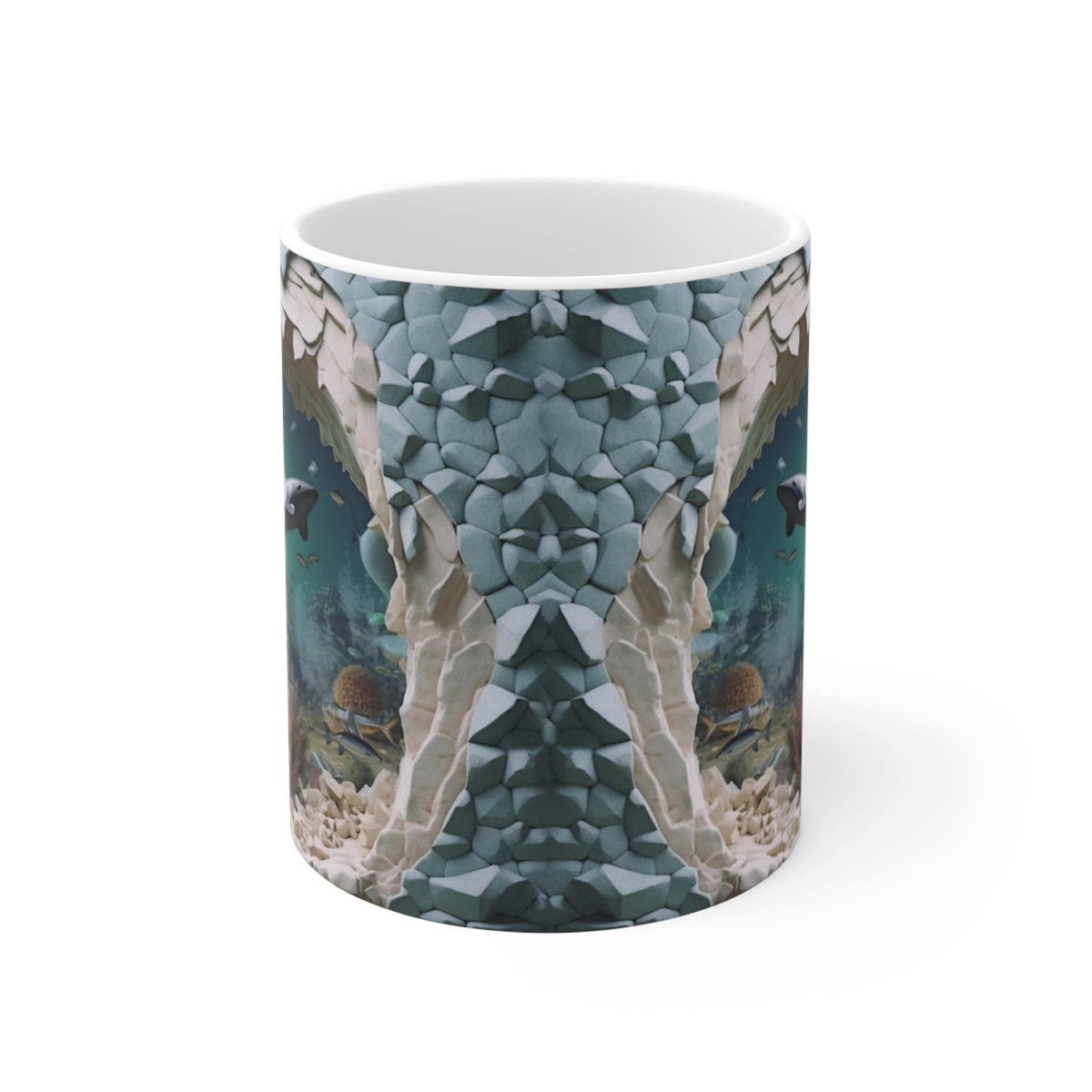 3D Image Sharks In the Ocean Coffee Mug, 3D White Shark Crack Hole 11oz/15oz Coffee Mug, 3D Mug LTN
