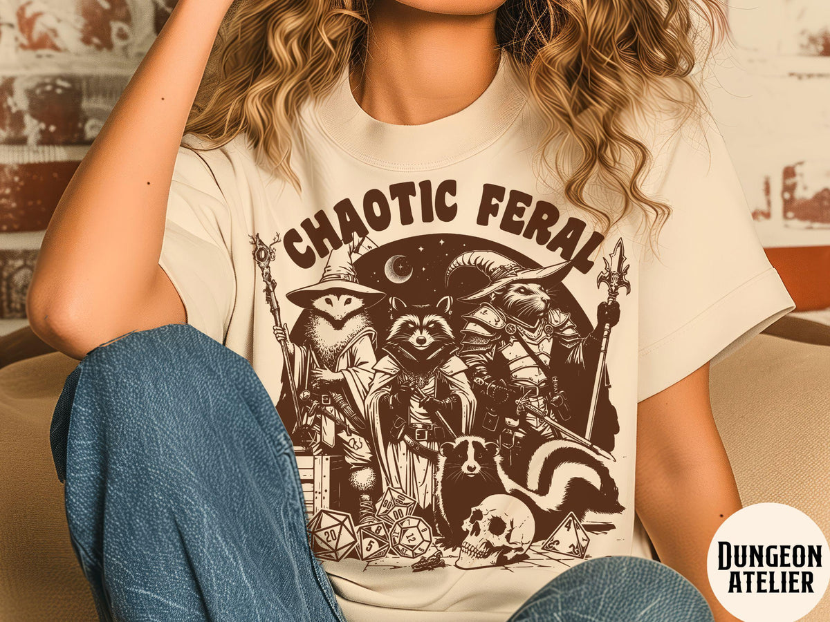 DND ALIGNMENT SHIRT: Chaotic Feral, dnd shirt, neutral, lawful, dungeons and dragons shirt HFN, dnd merch, dnd racoon, dnd opossum, d&d shirt