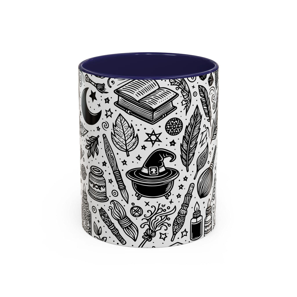 Mystical Themed Accent Coffee Mug, Witchy Mug, Black and White Design, Ideal Gift for Witches, Halloween Decor, Cozy Vibes, Coffee Lovers LTN
