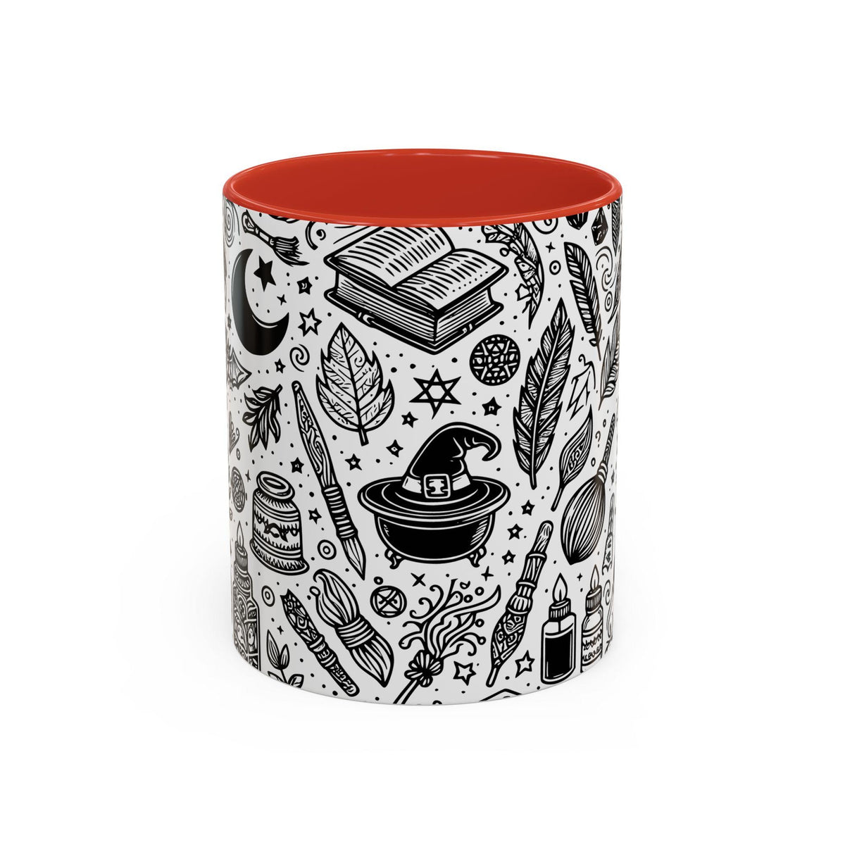Mystical Themed Accent Coffee Mug, Witchy Mug, Black and White Design, Ideal Gift for Witches, Halloween Decor, Cozy Vibes, Coffee Lovers LTN