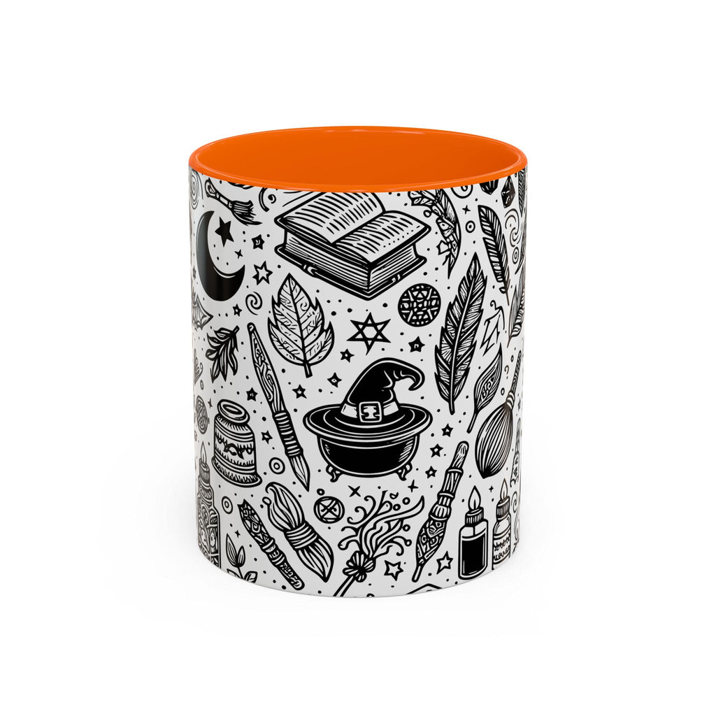 Mystical Themed Accent Coffee Mug, Witchy Mug, Black and White Design, Ideal Gift for Witches, Halloween Decor, Cozy Vibes, Coffee Lovers LTN
