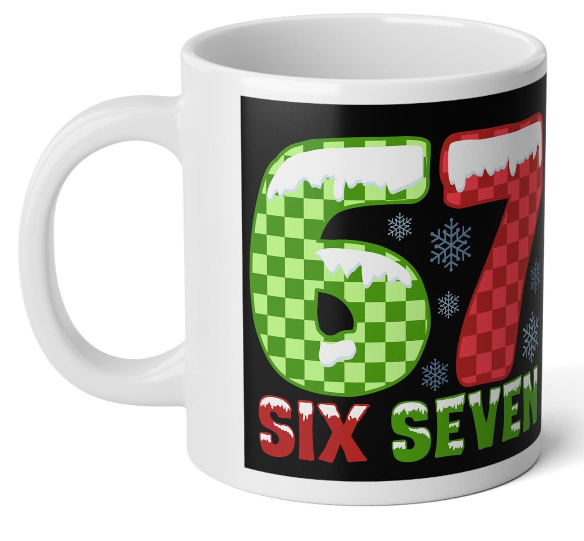 6 7 Christmas Jumbo Mug, Festive Holiday Coffee Cup, White Elephant Xmas Gift LTN