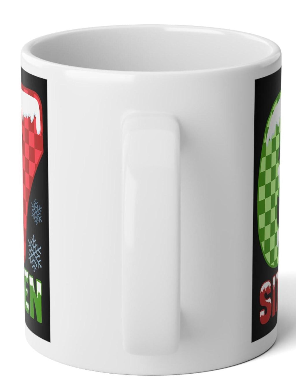 6 7 Christmas Jumbo Mug, Festive Holiday Coffee Cup, White Elephant Xmas Gift LTN