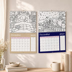 2027 Coloring Book Wall Calendar, Cute Bear Scenes, 11x17 Spiral Monthly Planner