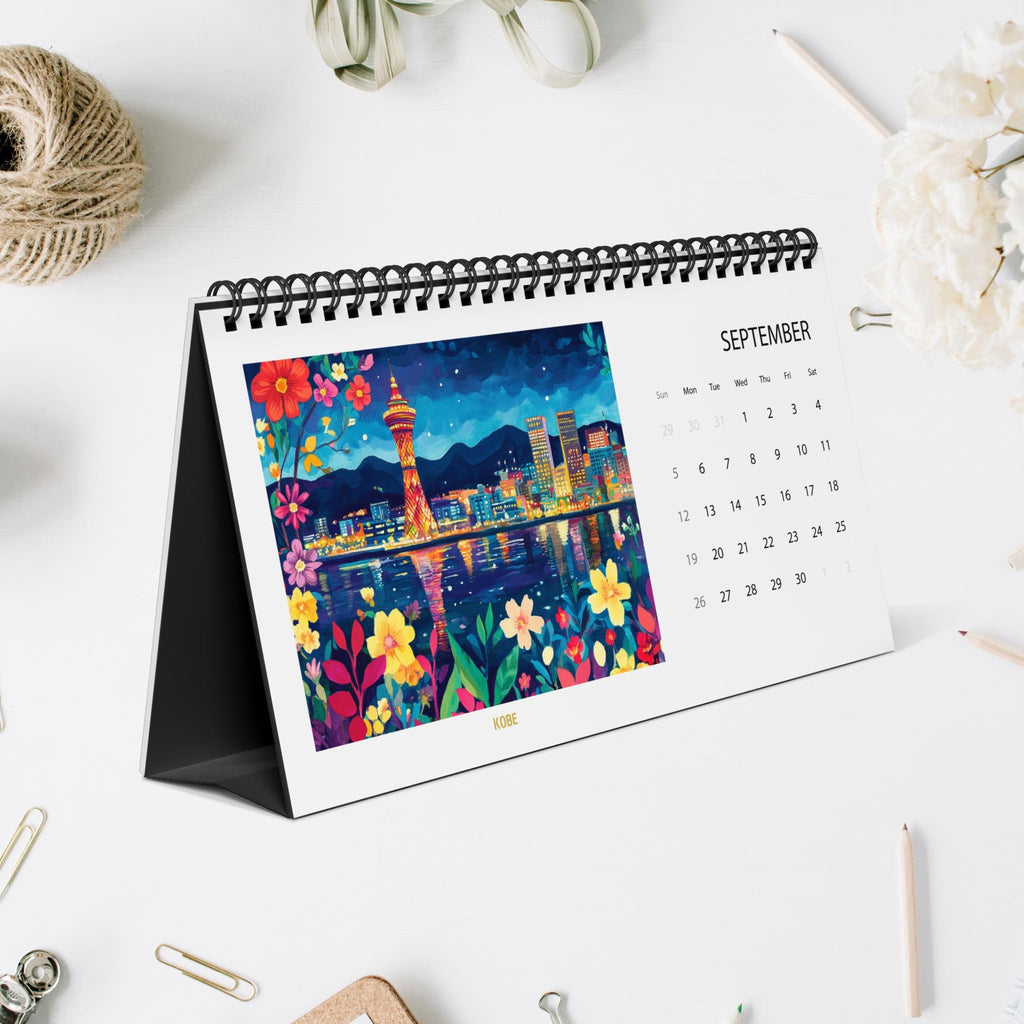 Japan 2027 Desk Calendar - Monthly Travel Desk Decor, Illustrated 12 Month Planner, Gift for Travelers, Japan Lover, Wanderlust, Holiday