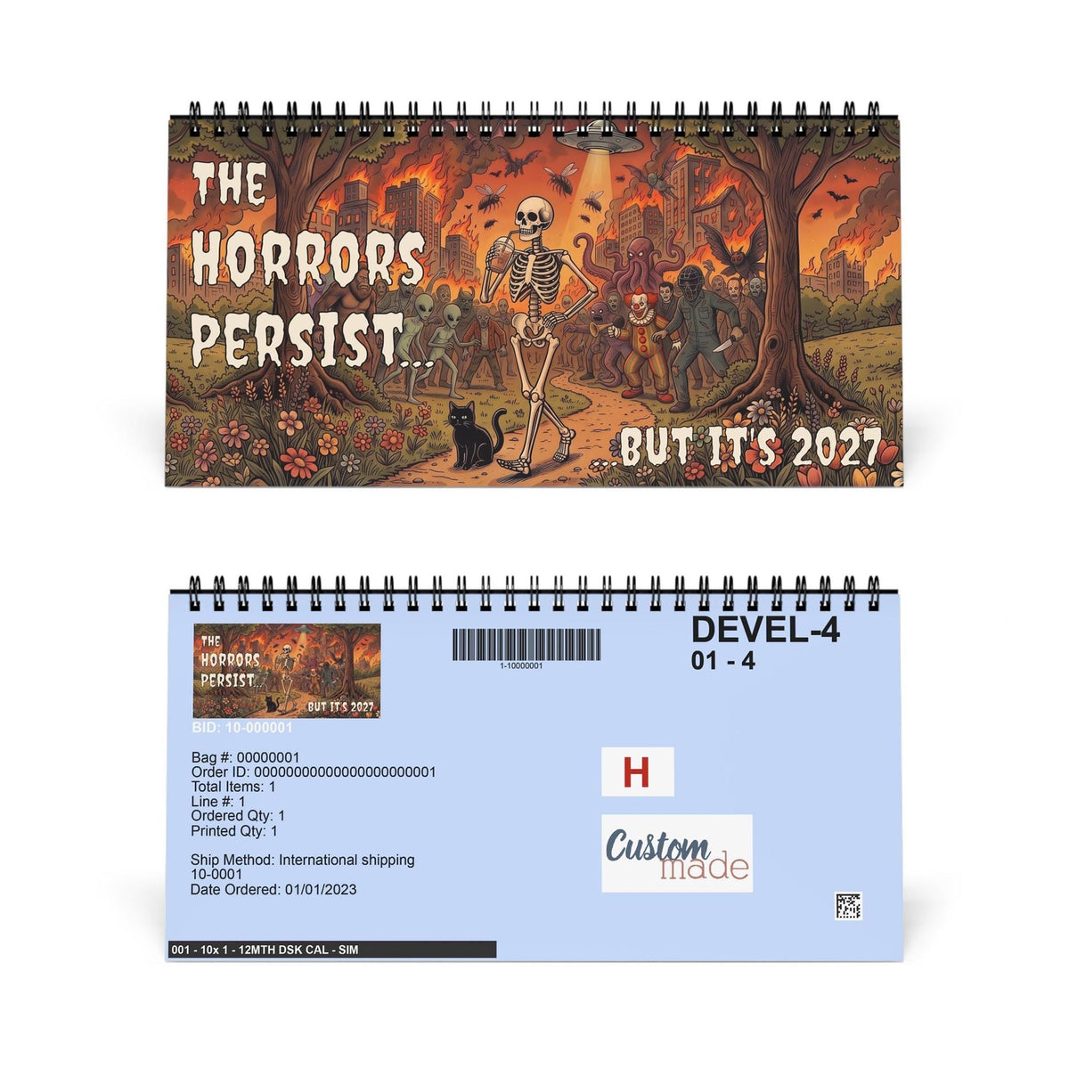 The Horrors Persist Desktop 2027 Calendar | Funny Horror Skeleton Calendar for 2027 | Dark Humor Desk Calendar