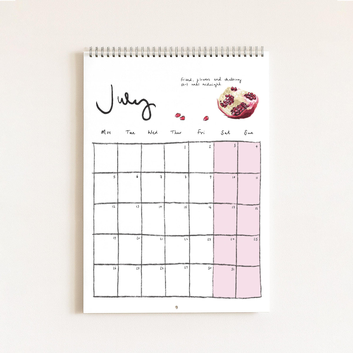 2027 Food Themed Wall Calendar by Amelia Jayne, Hand-Drawn Tablescapes (A4)