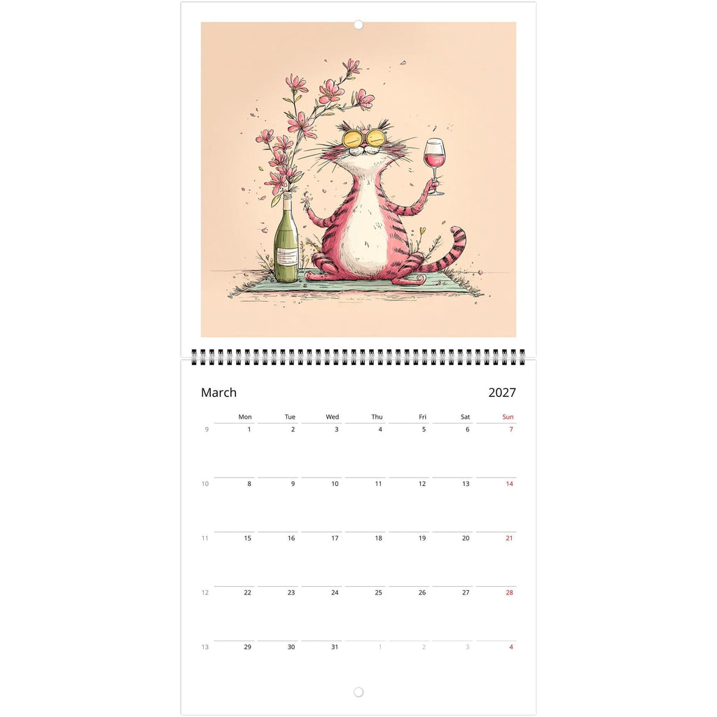 Funny Cats and Wine 2027 Wall Calendar - Cute Cat Lover Gift - Humorous Kitty Decor - 2027 Calendar - Unique Gift for Her