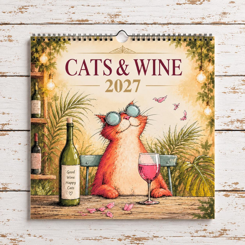 Funny Cats and Wine 2027 Wall Calendar - Cute Cat Lover Gift - Humorous Kitty Decor - 2027 Calendar - Unique Gift for Her