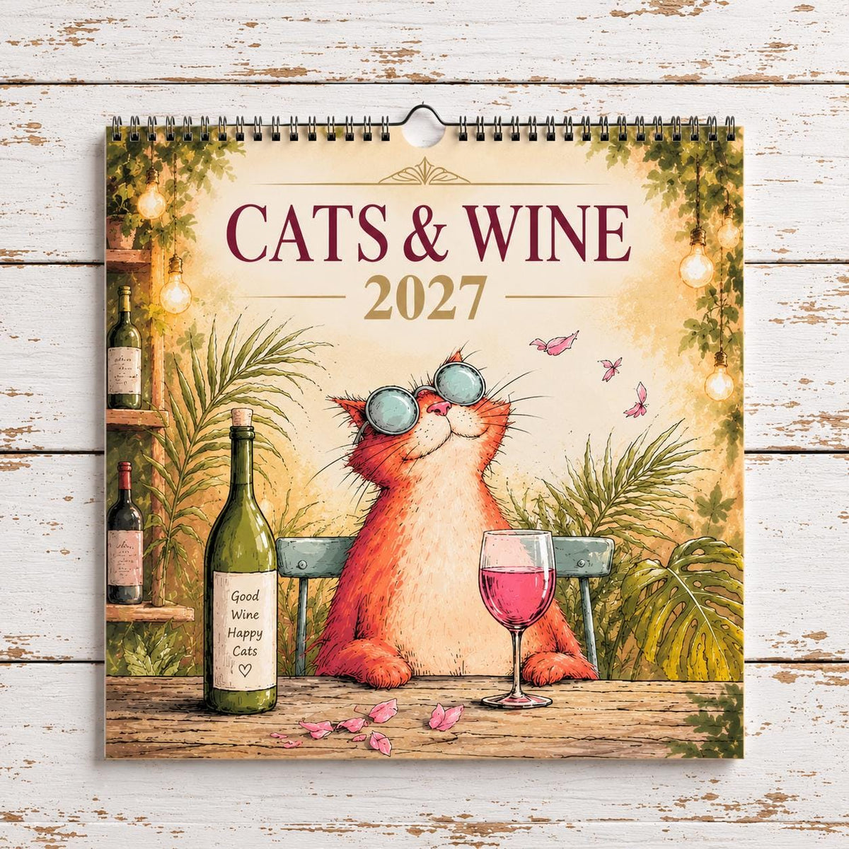 Funny Cats and Wine 2027 Wall Calendar - Cute Cat Lover Gift - Humorous Kitty Decor - 2027 Calendar - Unique Gift for Her