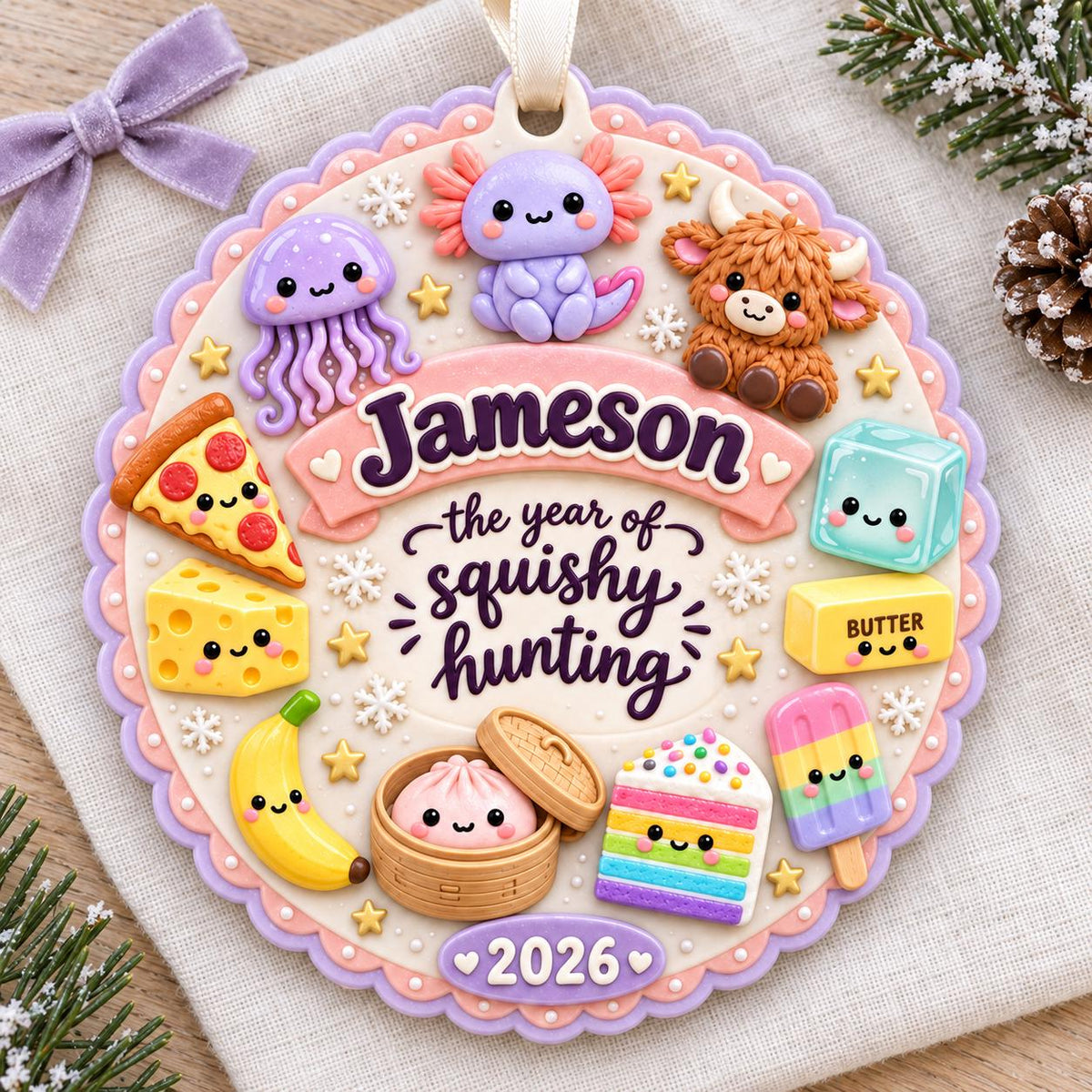 Personalized Squishy Hunting Christmas Ornament 2026, Kawaii Squishies Decor, Kids Christmas, Cute Squishy Ornament,Viral Toy Collector Gift