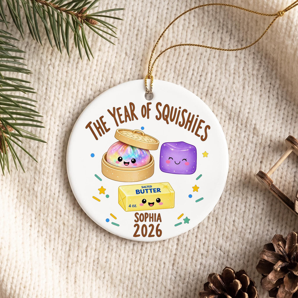 Custom Squishy Ornament with Name, Personalized Christmas Ornament, The Year of Squishies Tree Decor, Holiday Gift for Kids and Collectors